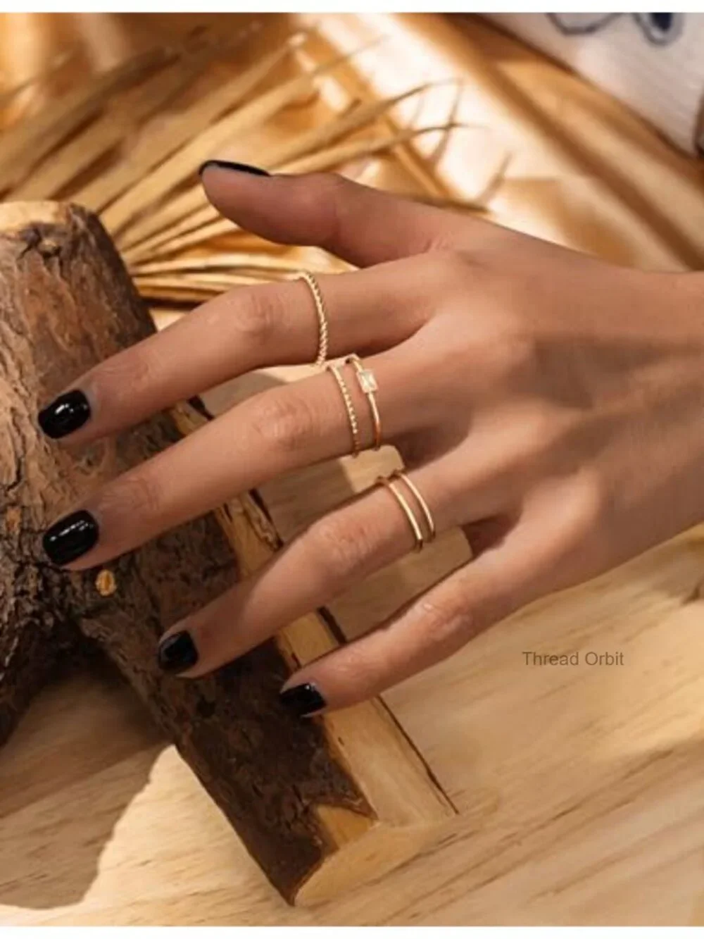 14K Gold Plated Stackable Rings Set - 5 Thin Band Rings - Waterproof Stainless